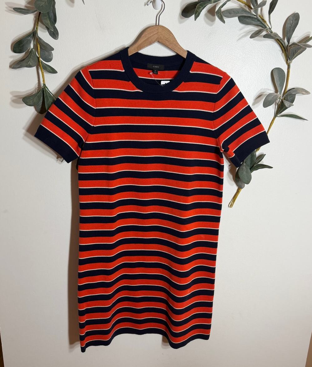 NWT J.Crew Orange and Dark Blue Striped Dress